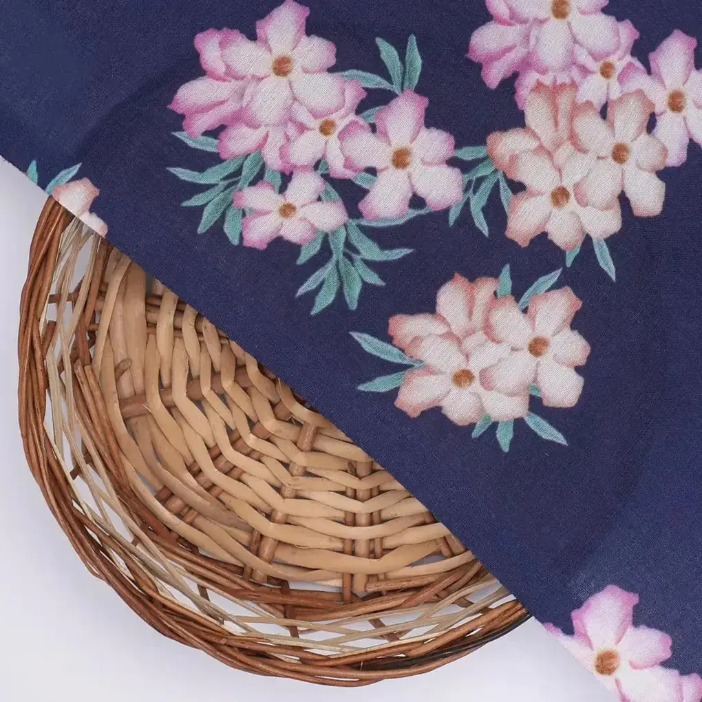 Violet Flower Bunch Digital Printed Fabric - Muslin - Image 2