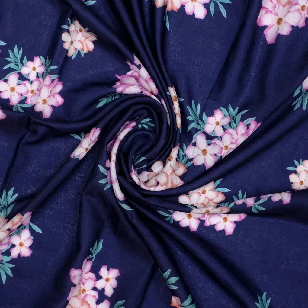 Violet Flower Bunch Digital Printed Fabric - Muslin - Image 3