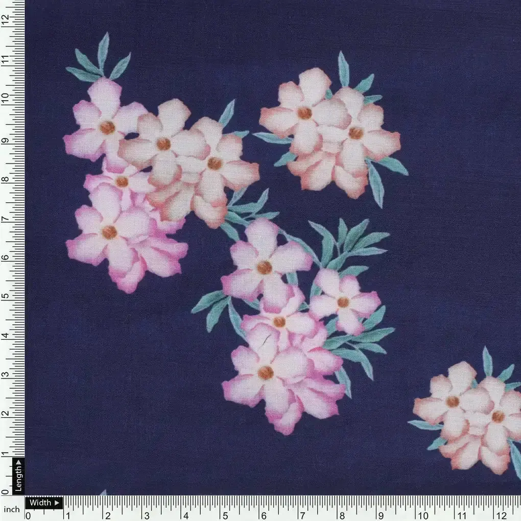 Violet Flower Bunch Digital Printed Fabric - Muslin - Image 4