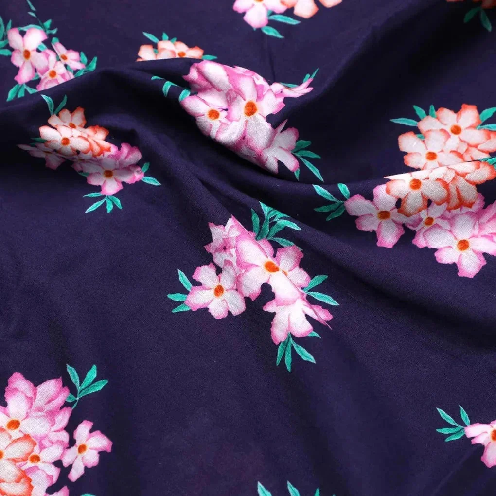 Violet Flower Bunch Digital Printed Fabric - Pure Cotton - Image 3