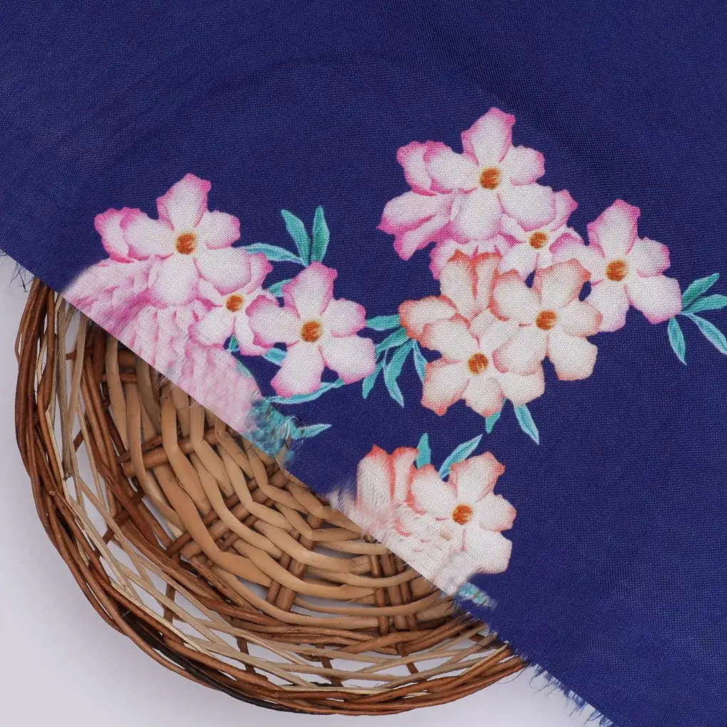 Violet Flower Bunch Digital Printed Fabric - Rayon - Image 2