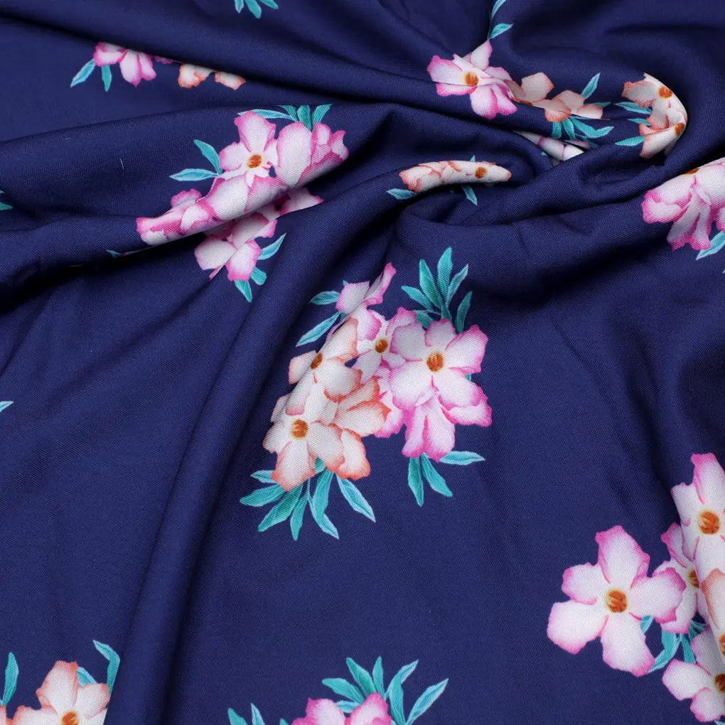 Violet Flower Bunch Digital Printed Fabric - Rayon - Image 3