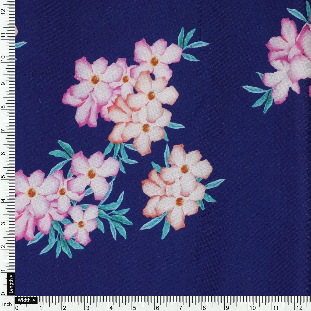 Violet Flower Bunch Digital Printed Fabric - Rayon - Image 4