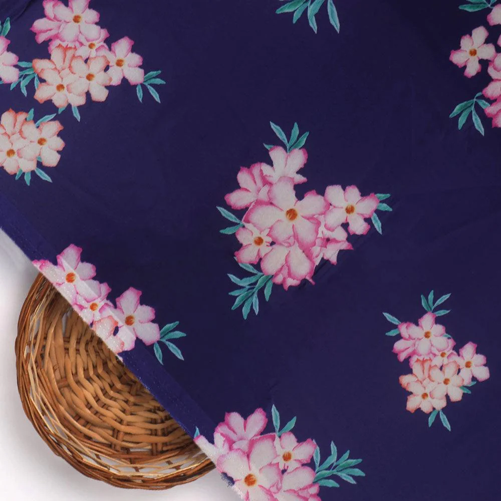 Violet Flower Bunch Digital Printed Fabric - Crepe - Image 2