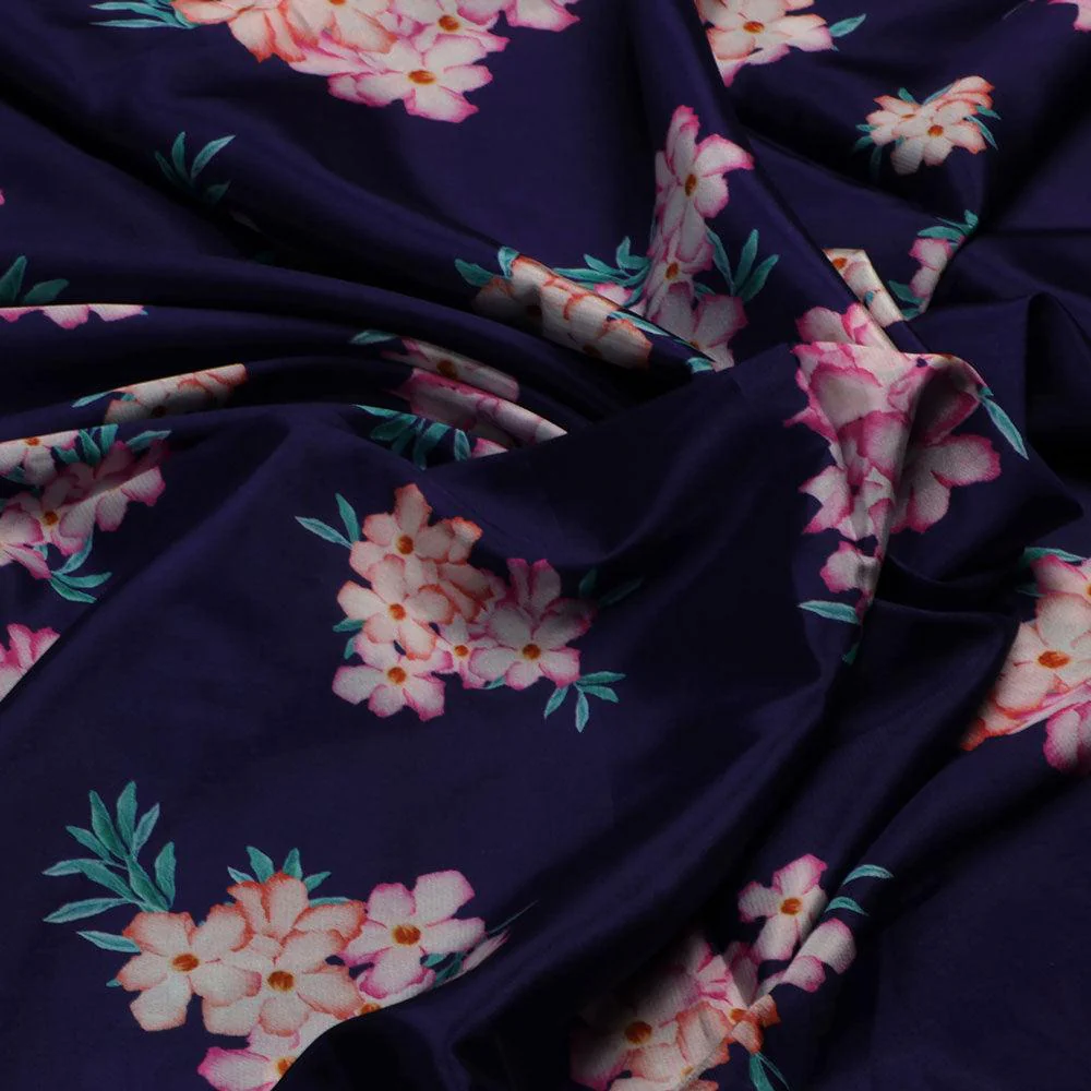 Violet Flower Bunch Digital Printed Fabric - Crepe - Image 3