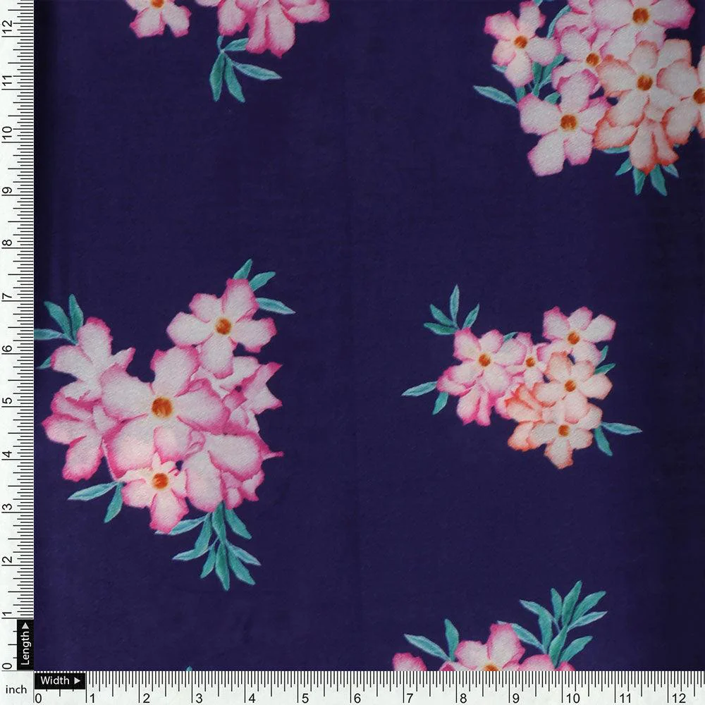 Violet Flower Bunch Digital Printed Fabric - Crepe - Image 4