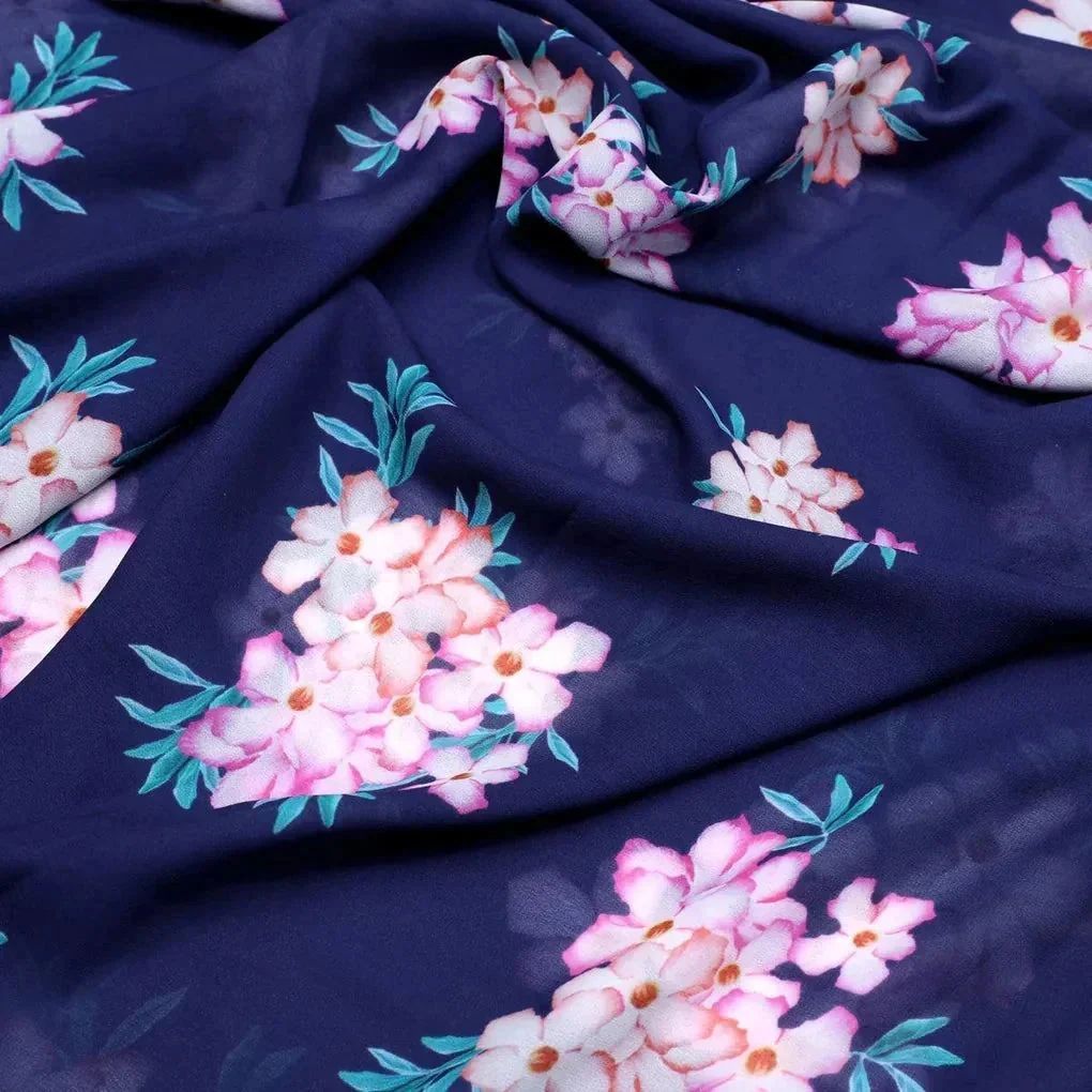 Violet Flower Bunch Digital Printed Fabric - Weightless - Image 3