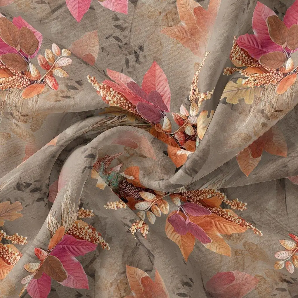 Violet Leaves Bunch Digital Printed Fabric - Image 3