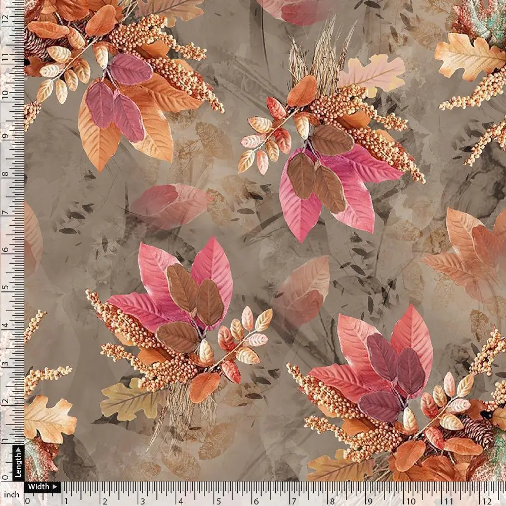 Violet Leaves Bunch Digital Printed Fabric - Image 4