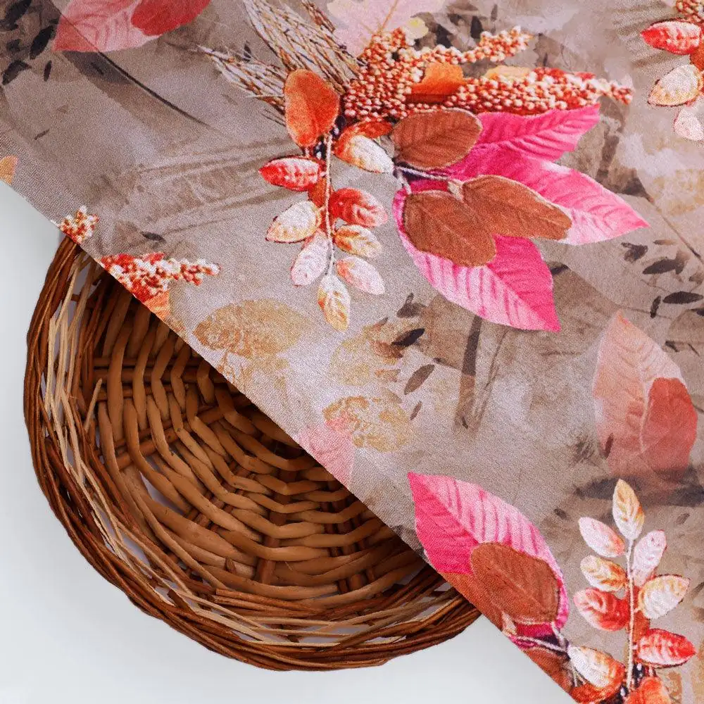 Violet Leaves Bunch Digital Printed Fabric  - Japan Satin - Image 2