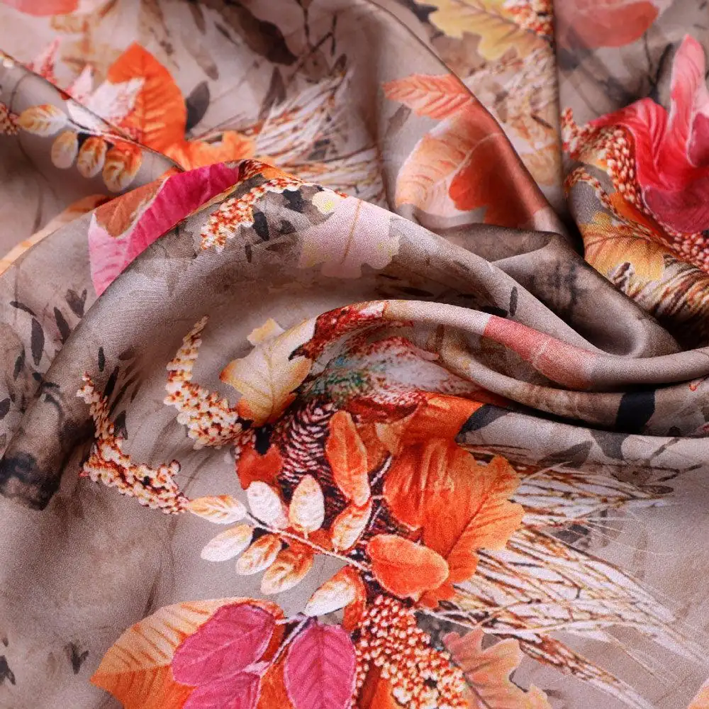 Violet Leaves Bunch Digital Printed Fabric  - Japan Satin - Image 3