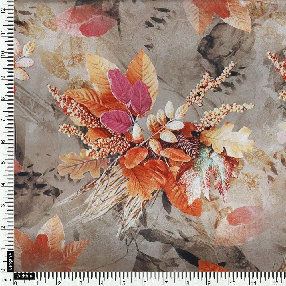 Violet Leaves Bunch Digital Printed Fabric  - Japan Satin - Image 4