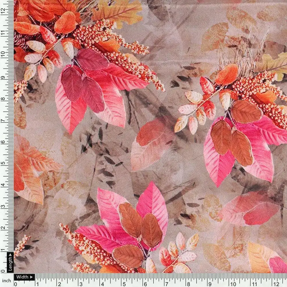Violet Leaves Bunch Digital Printed Fabric  - Crepe - Image 4