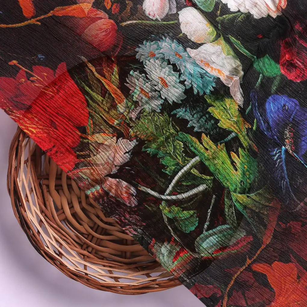 Vitage Flowers Allover Digital Printed Fabric - Pure Chinon - Image 2
