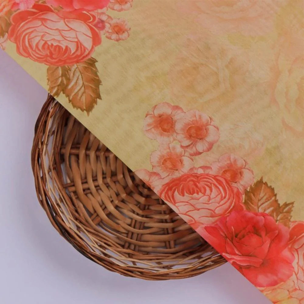 Warm Cream Chanderi with Vintage Rose Floral Print - Image 2