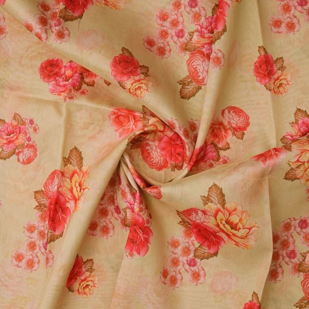 Warm Cream Chanderi with Vintage Rose Floral Print - Image 3