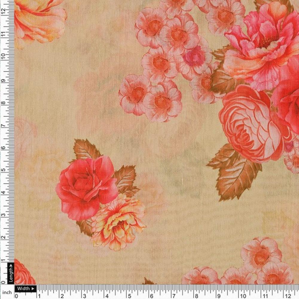 Warm Cream Chanderi with Vintage Rose Floral Print - Image 4