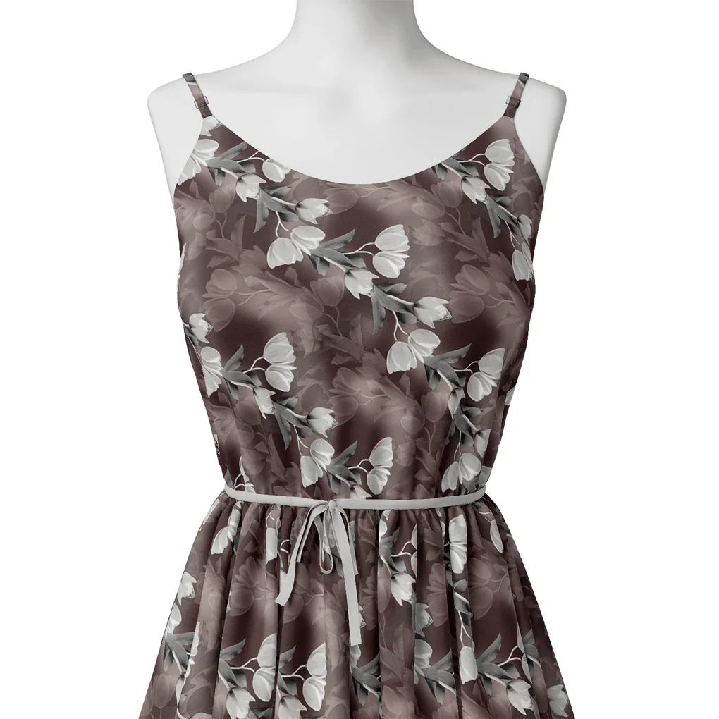 Watercolor Blooming Flower Brown Flower Digital Printed Fabric - Image 2