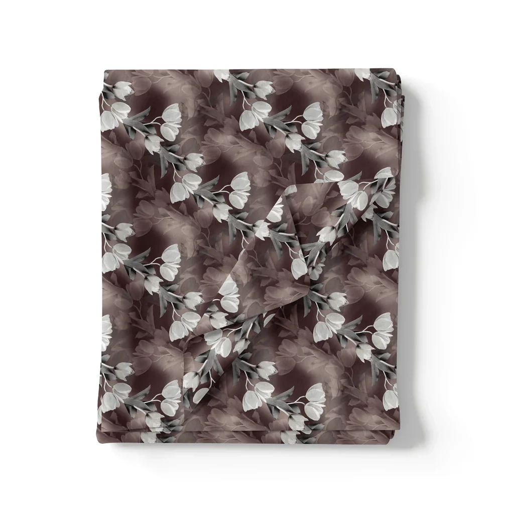 Watercolor Blooming Flower Brown Flower Digital Printed Fabric - Kora Silk - Image 3