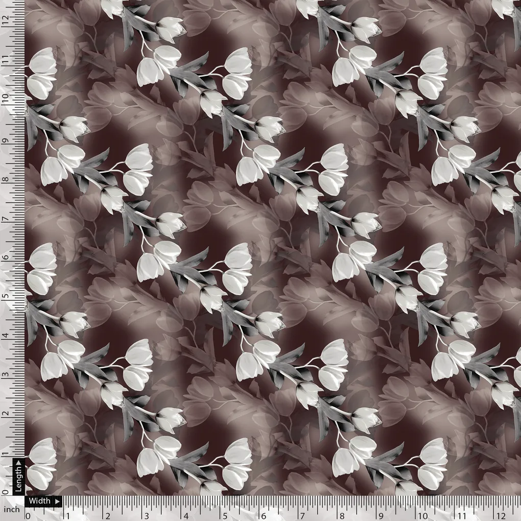 Watercolor Blooming Flower Brown Flower Digital Printed Fabric - Kora Silk - Image 5
