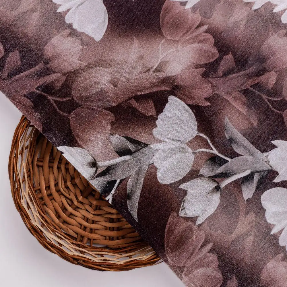 Watercolor Blooming Flower Brown Flower Digital Printed Fabric - Pure Cotton - Image 2
