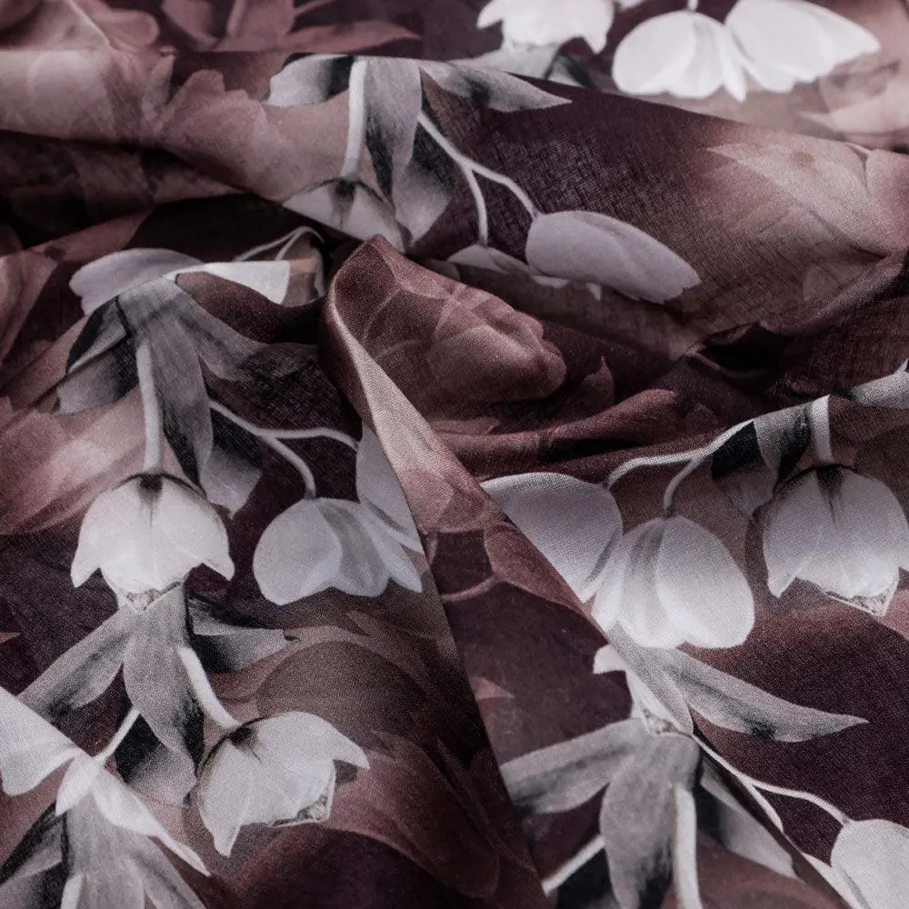 Watercolor Blooming Flower Brown Flower Digital Printed Fabric - Pure Cotton - Image 3