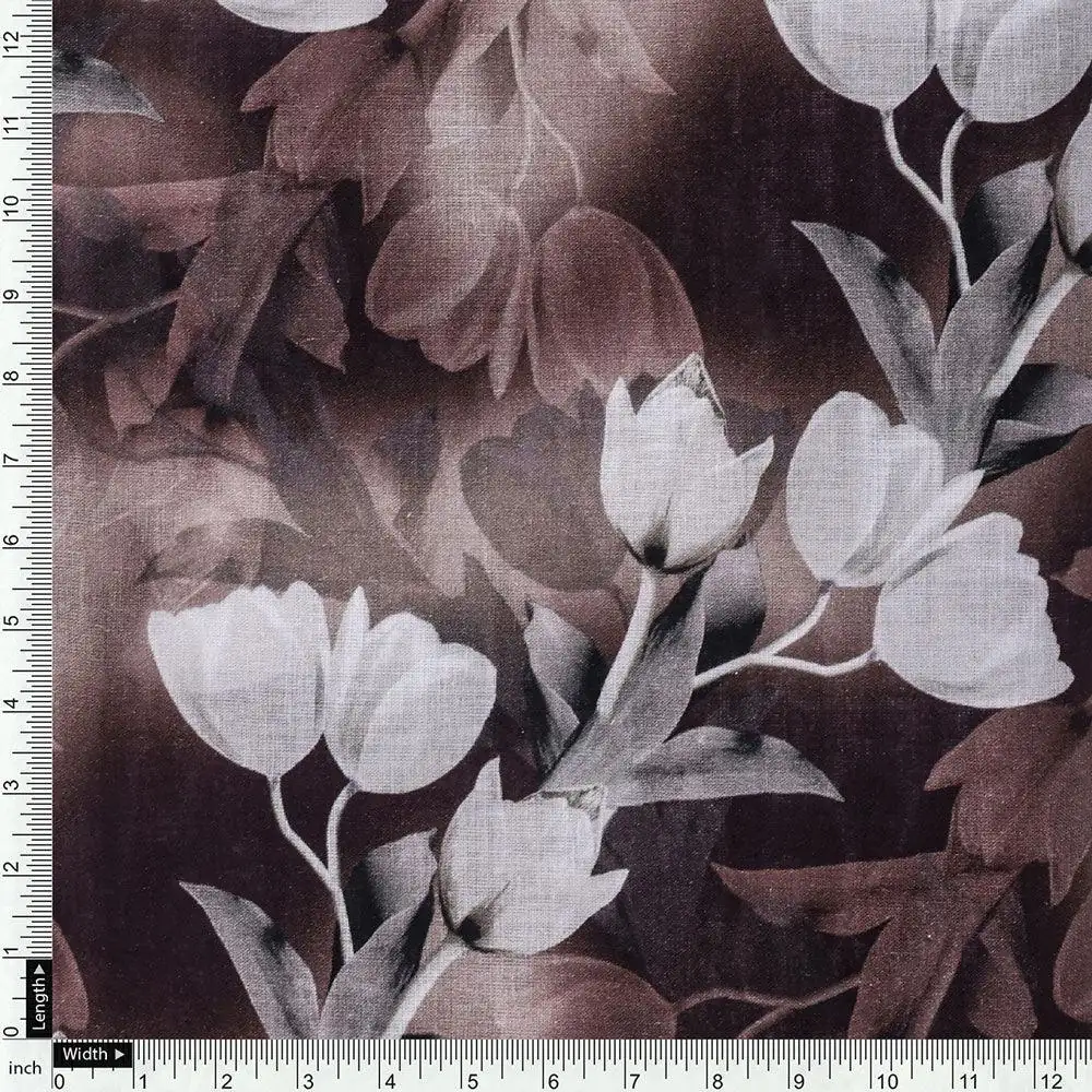 Watercolor Blooming Flower Brown Flower Digital Printed Fabric - Pure Cotton - Image 4