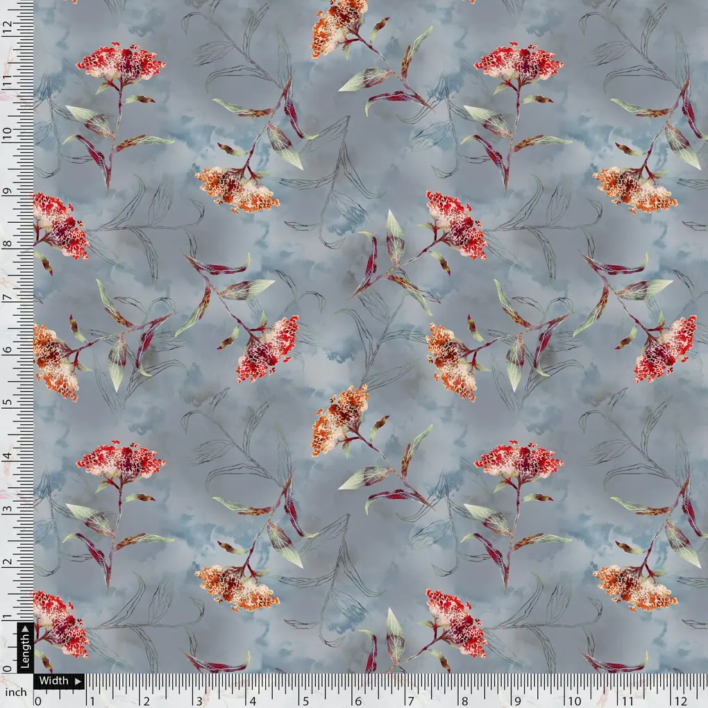 Watercolour Brown And Gray Colour Colico Flower Digital Printed Fabric - Image 5