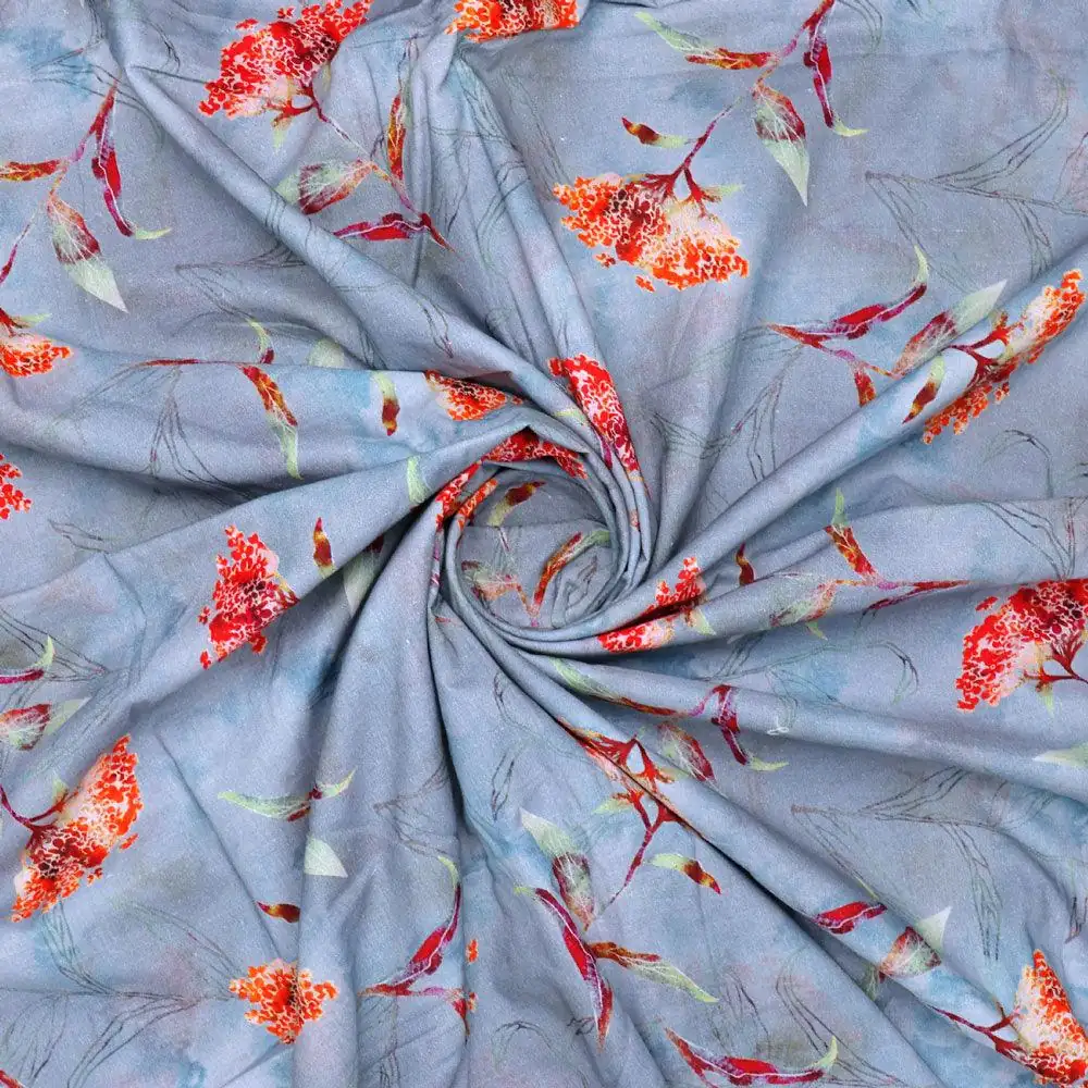 Watercolour Brown And Gray Colour Colico Flower Digital Printed Fabric - Pure Cotton - Image 2
