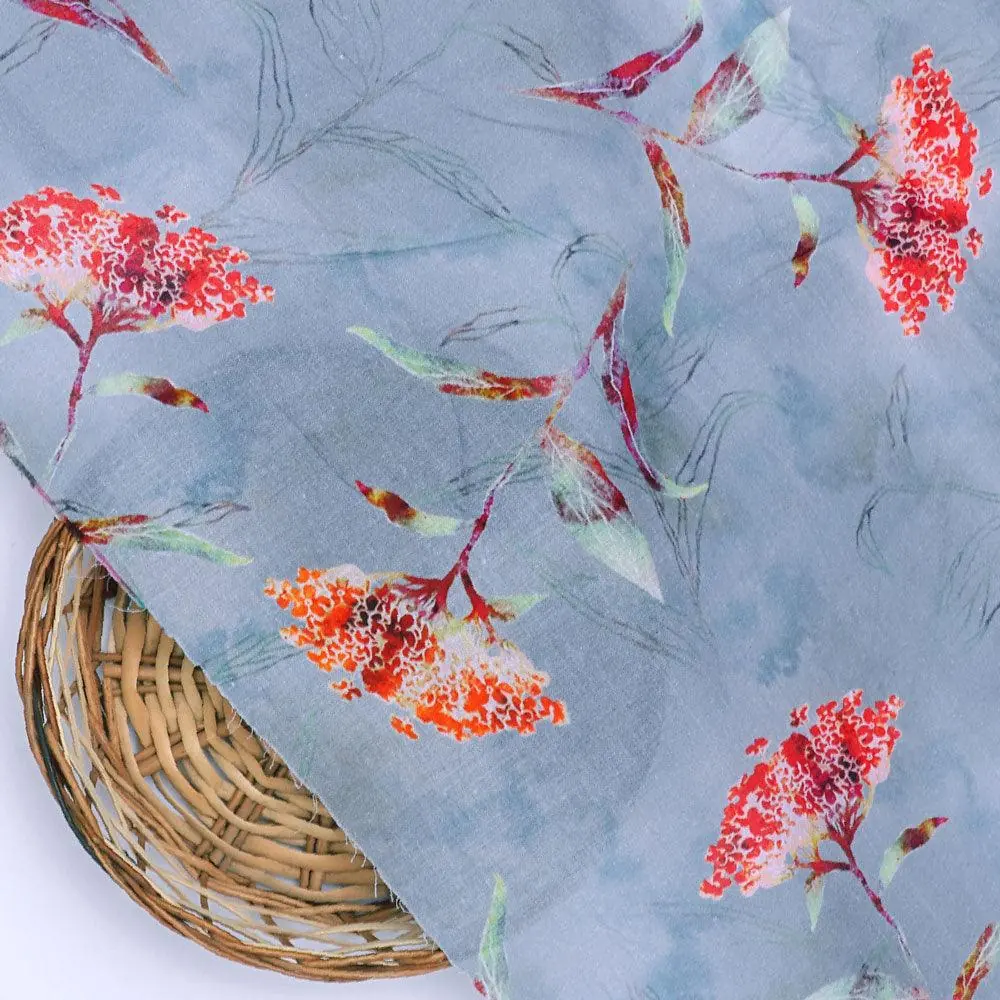 Watercolour Brown And Gray Colour Colico Flower Digital Printed Fabric - Pure Cotton - Image 3