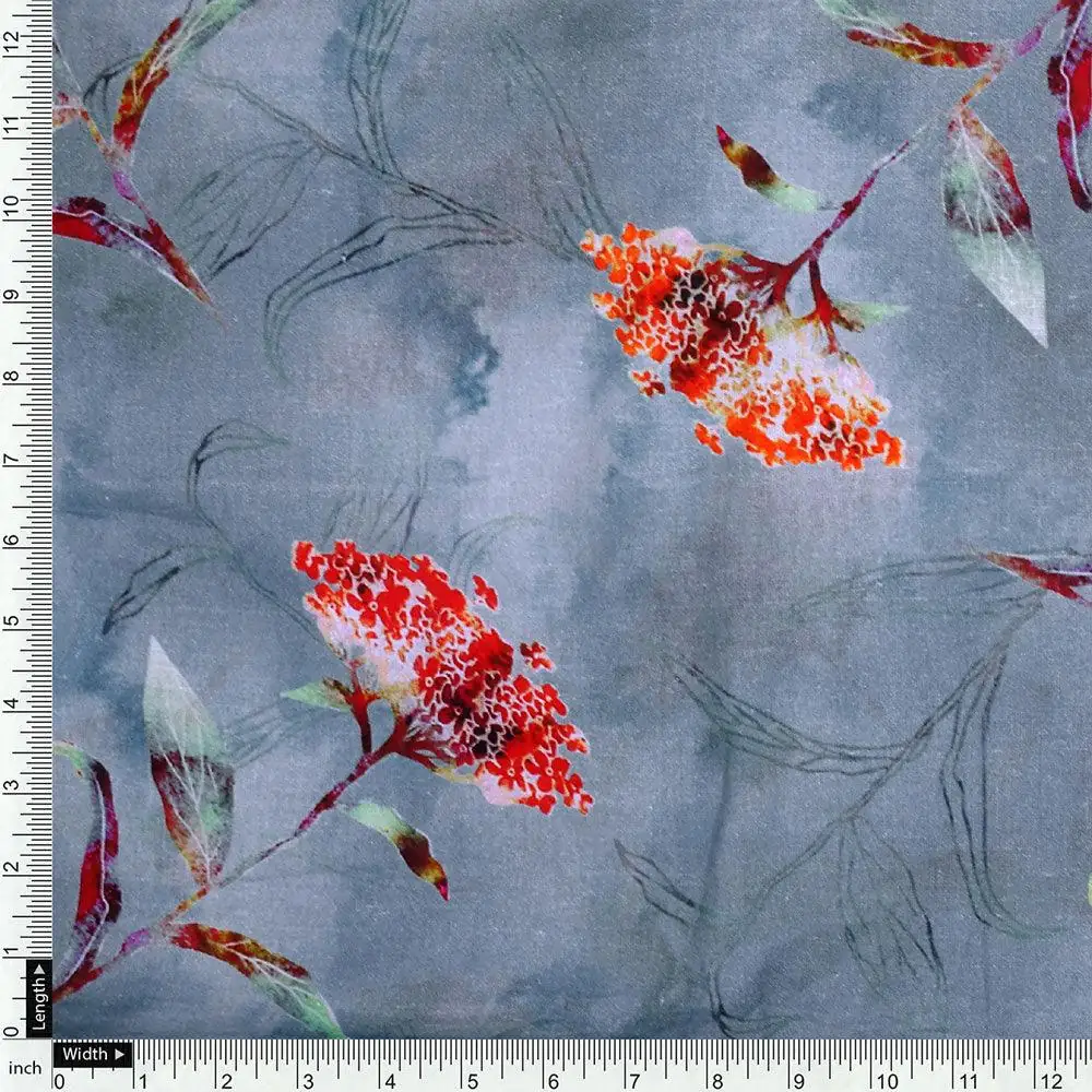 Watercolour Brown And Gray Colour Colico Flower Digital Printed Fabric - Pure Cotton - Image 4