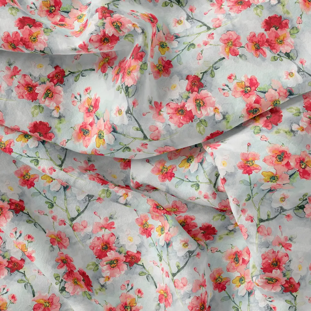 Watercolour Buttercup Flower Digital Printed Fabric - Weightless - Image 3