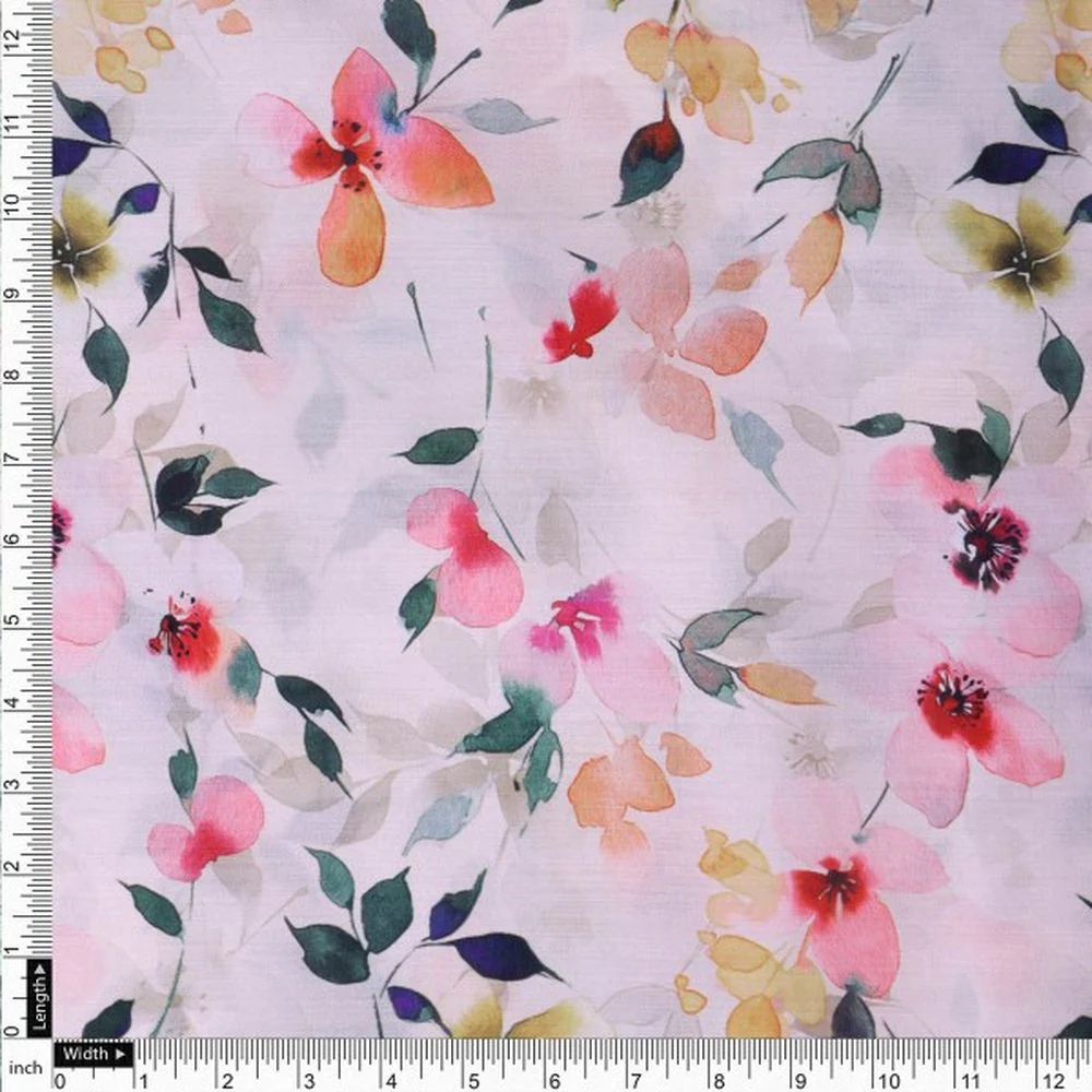 Watercolour Floral Blossom Muslin Fabric for Dresses - Image 4