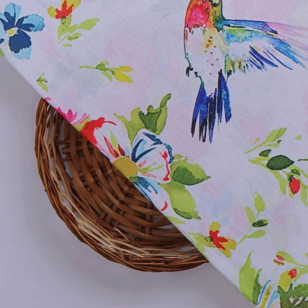 Watercolour Hummingbird & Floral Printed Muslin Fabric - Image 2