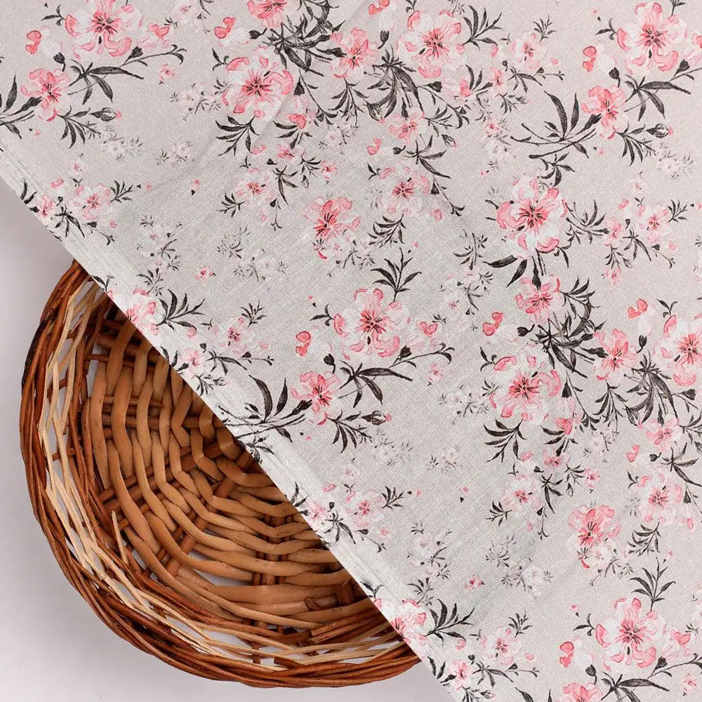 Watercolour Iris Flower With Green Leaves Digital Printed Fabric - Pure Cotton - Image 2