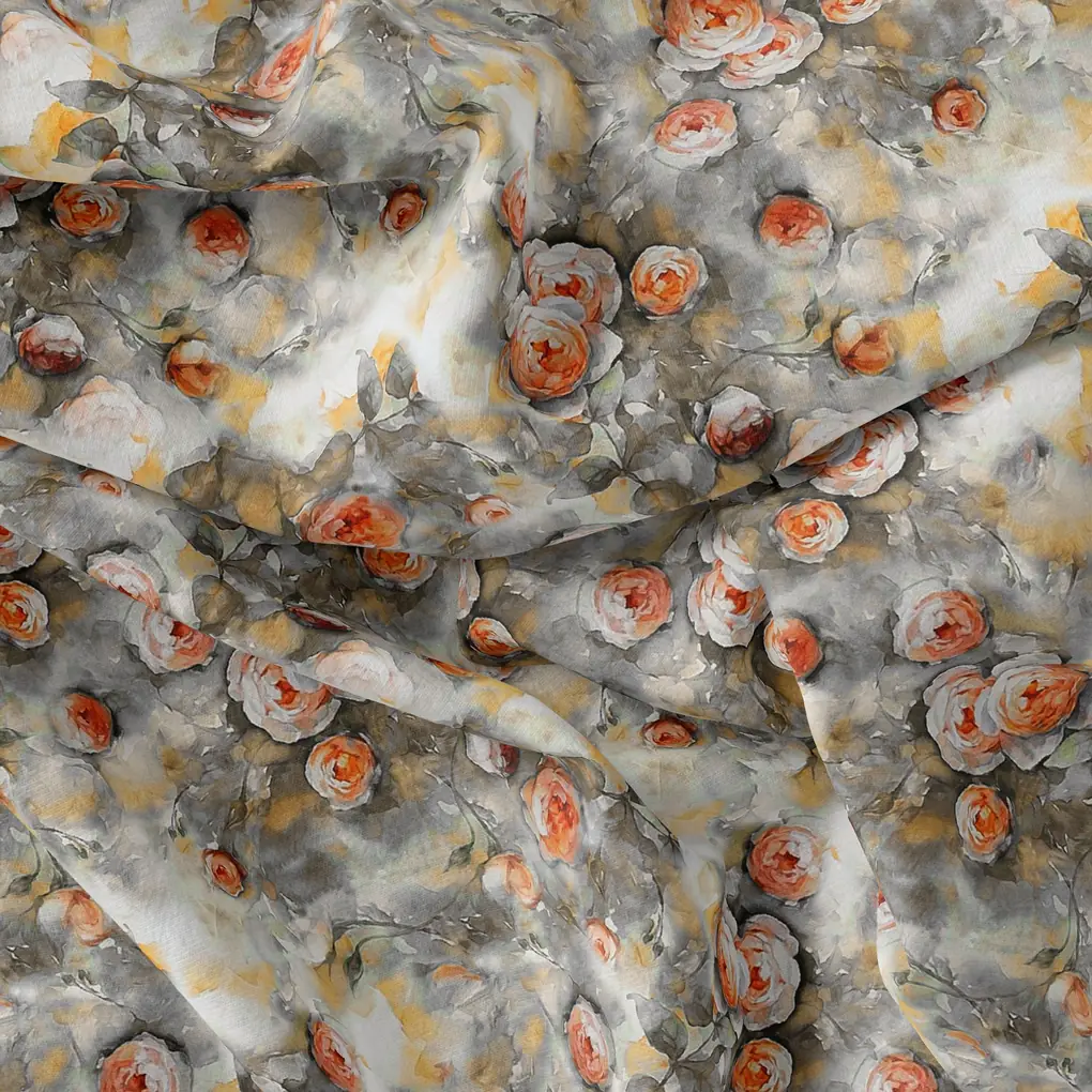 Watercolour Morden Colour Roses Digital Printed Fabric - Silk Crepe - Image 3