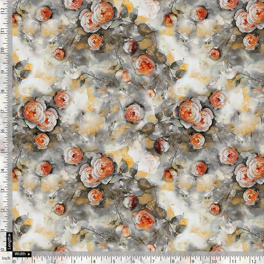 Watercolour Morden Colour Roses Digital Printed Fabric - Silk Crepe - Image 4
