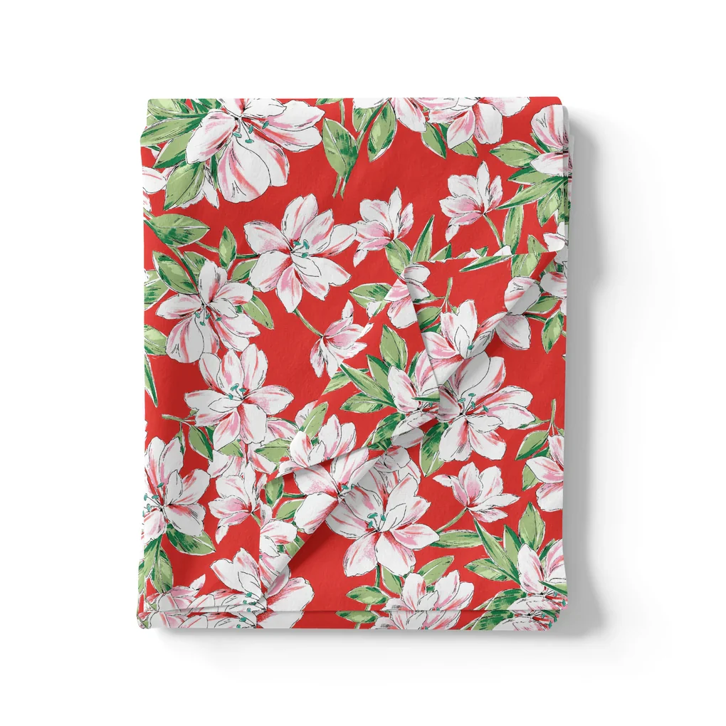 Watercolour Orchid Flower With Green Leaves Digital Printed Fabric - Image 3