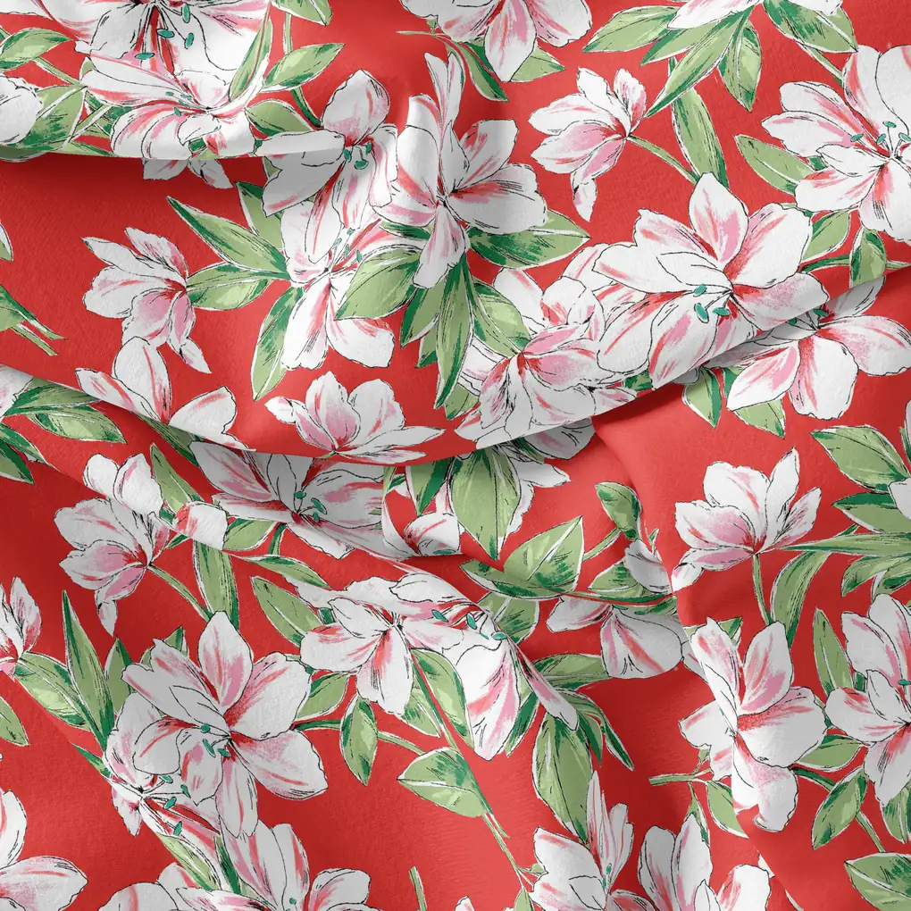 Watercolour Orchid Flower With Green Leaves Digital Printed Fabric - Image 4