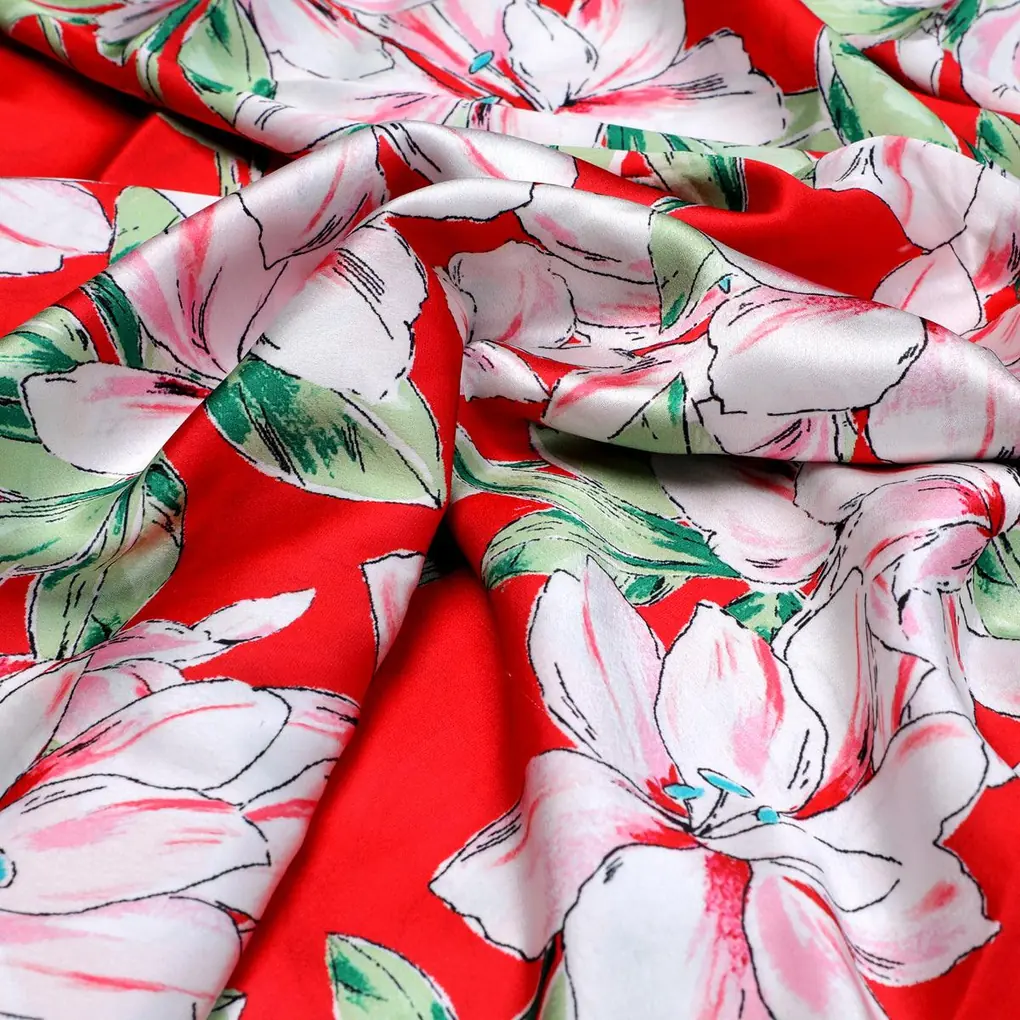 Watercolour Orchid Flower With Green Leaves Digital Printed Fabric - Japan Satin - Image 3