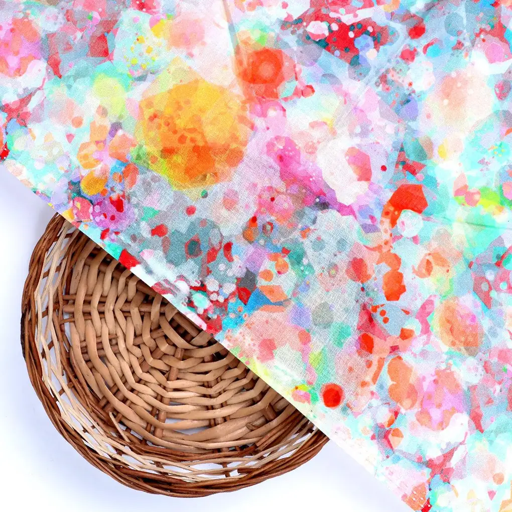 Watercolour Paint Art Of Doted Digital Printed Fabric - Pure Cotton - Image 2