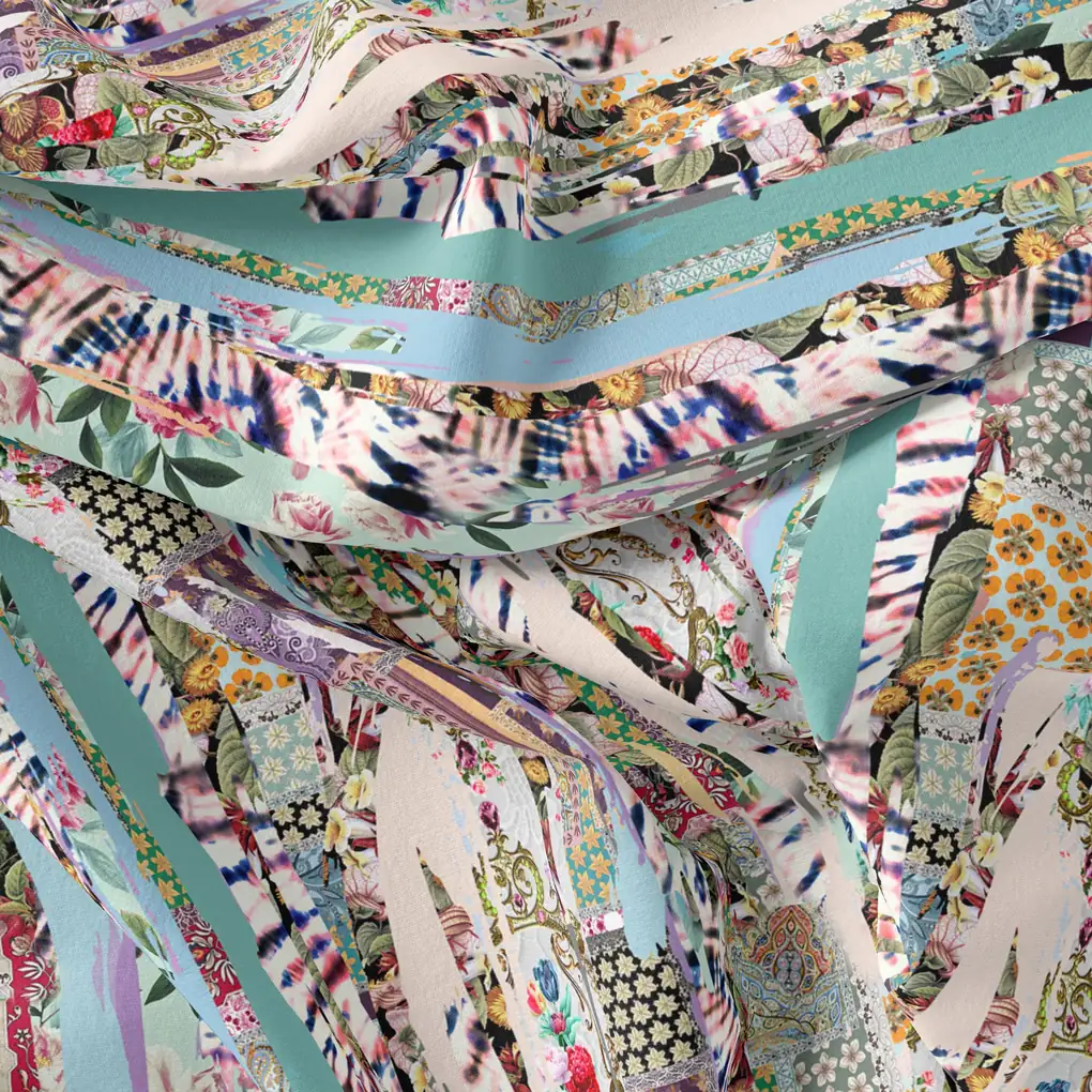 Watercolour Paint Art With Pattern Digital Printed Fabric - Image 3
