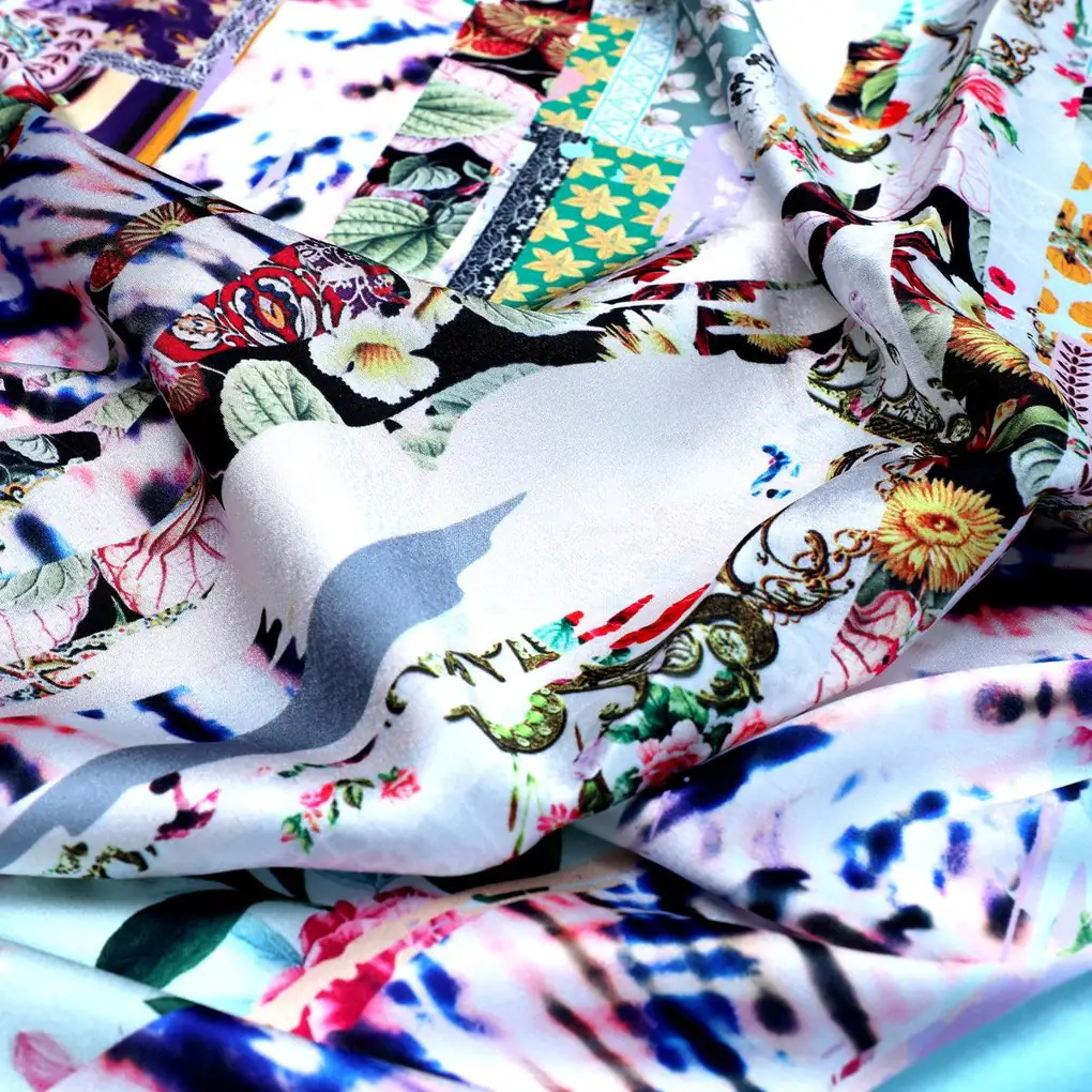 Watercolour Paint Art With Pattern Digital Printed Fabric - Japan Satin - Image 3