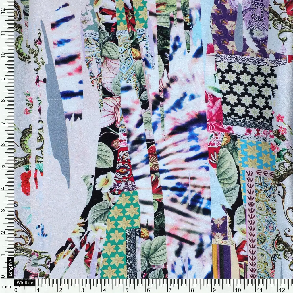 Watercolour Paint Art With Pattern Digital Printed Fabric - Japan Satin - Image 4