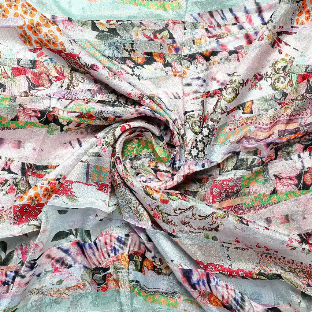 Watercolour Paint Art With Pattern Digital Printed Fabric - Pure Chinon - Image 2