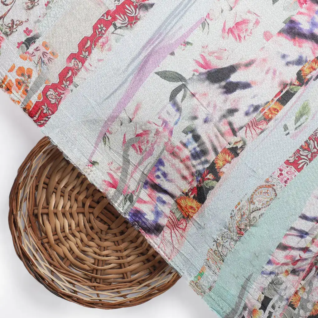 Watercolour Paint Art With Pattern Digital Printed Fabric - Pure Chinon - Image 3
