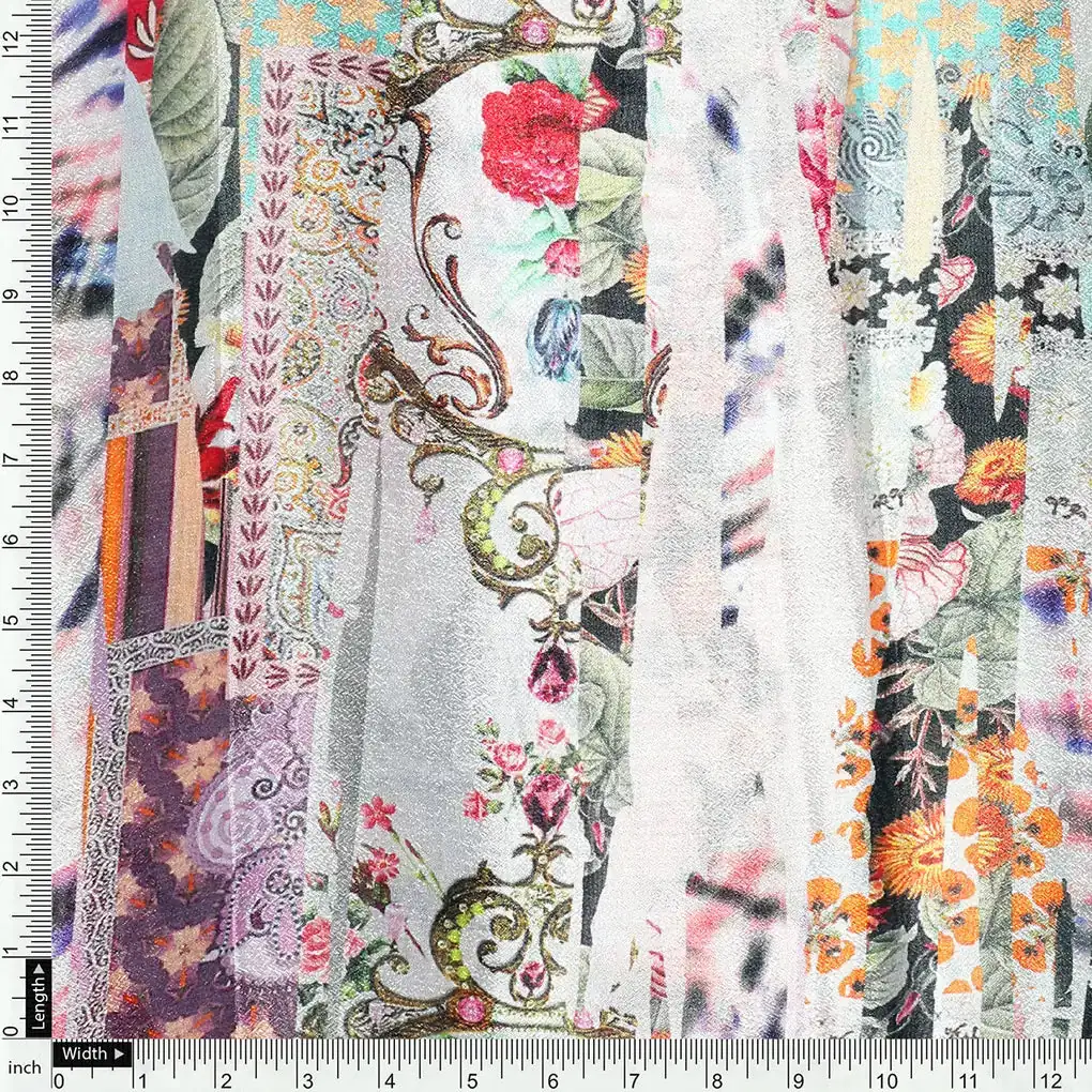 Watercolour Paint Art With Pattern Digital Printed Fabric - Pure Chinon - Image 4