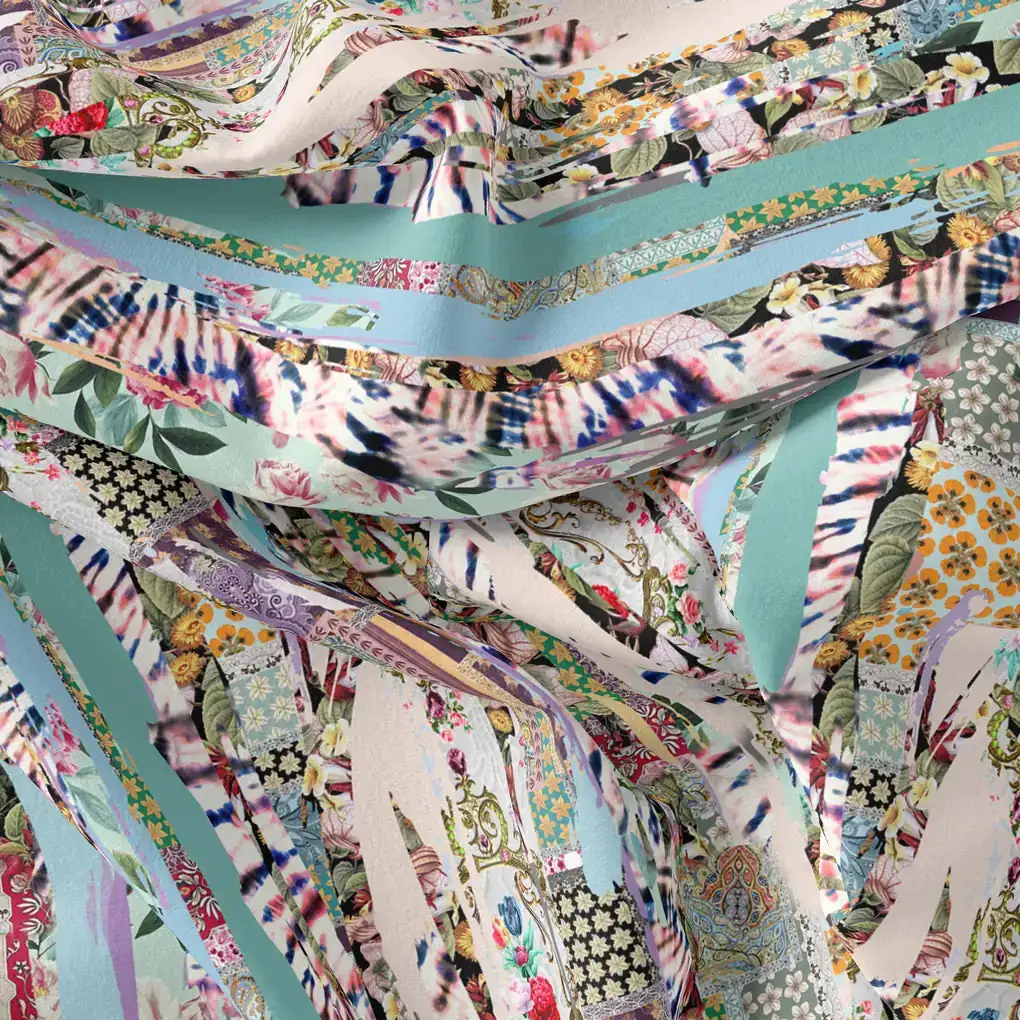 Watercolour Paint Art With Pattern Digital Printed Fabric - Pure Georgette - Image 3