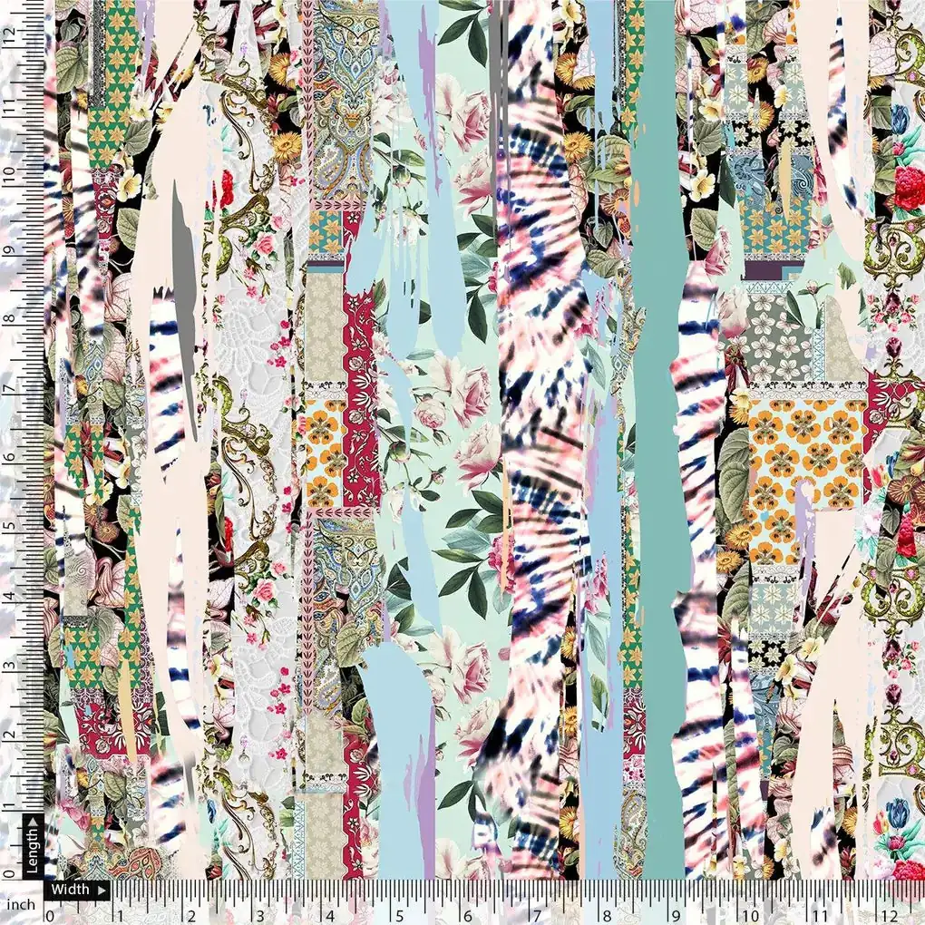 Watercolour Paint Art With Pattern Digital Printed Fabric - Pure Muslin - Image 4