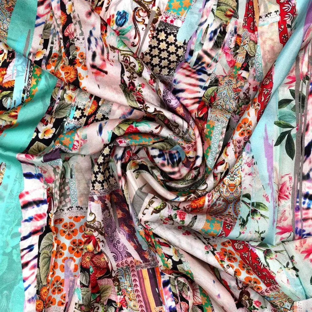 Watercolour Paint Art With Pattern Digital Printed Fabric - Upada Silk - Image 2